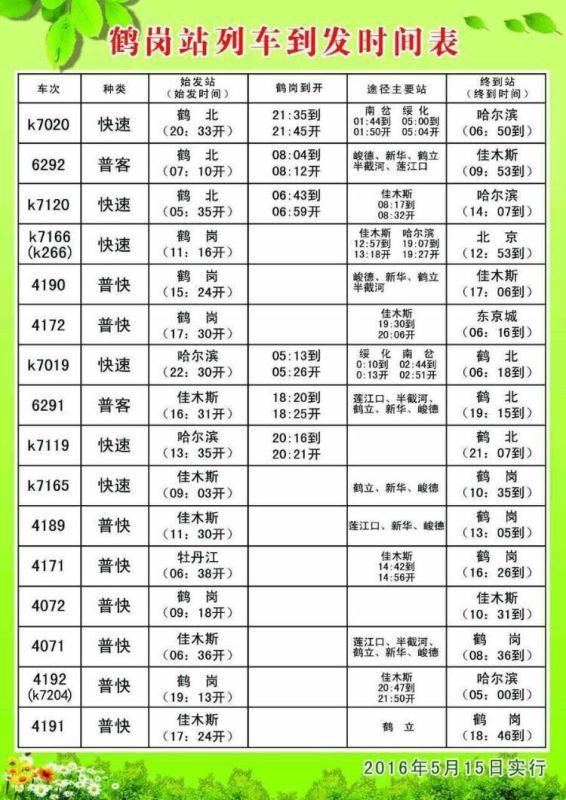 鶴崗火車時刻表最新詳解